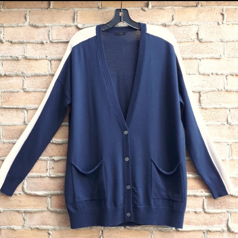 ATM Antony Thomas Melilo Schoolboy Merino Wool Cardigan in Navy